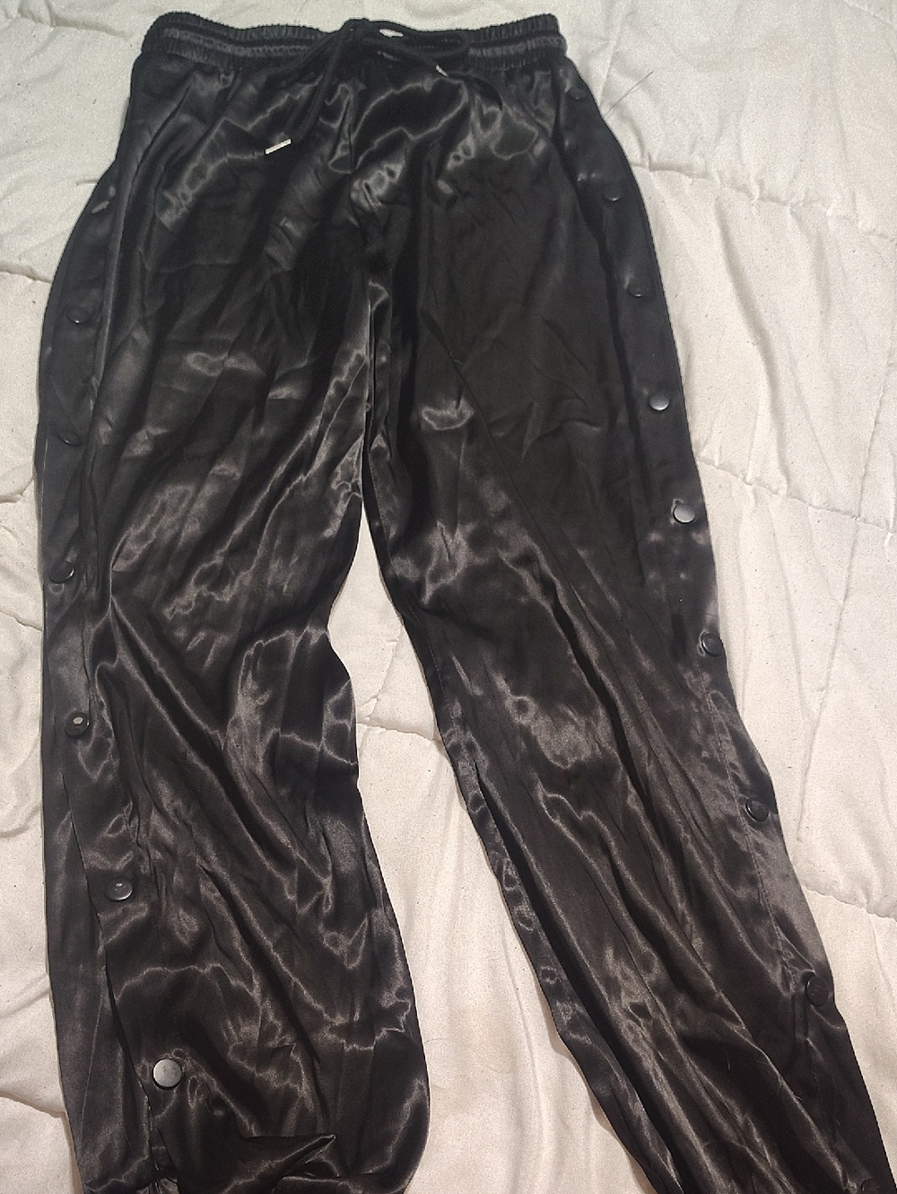 AKIRA Black Snap-Button Satin Joggers